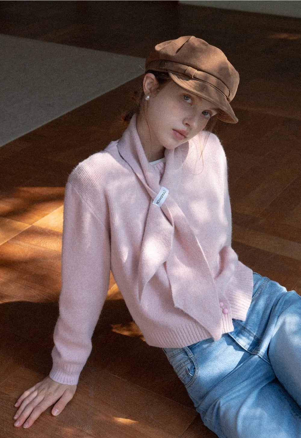 Scarf detailed knit cardigan