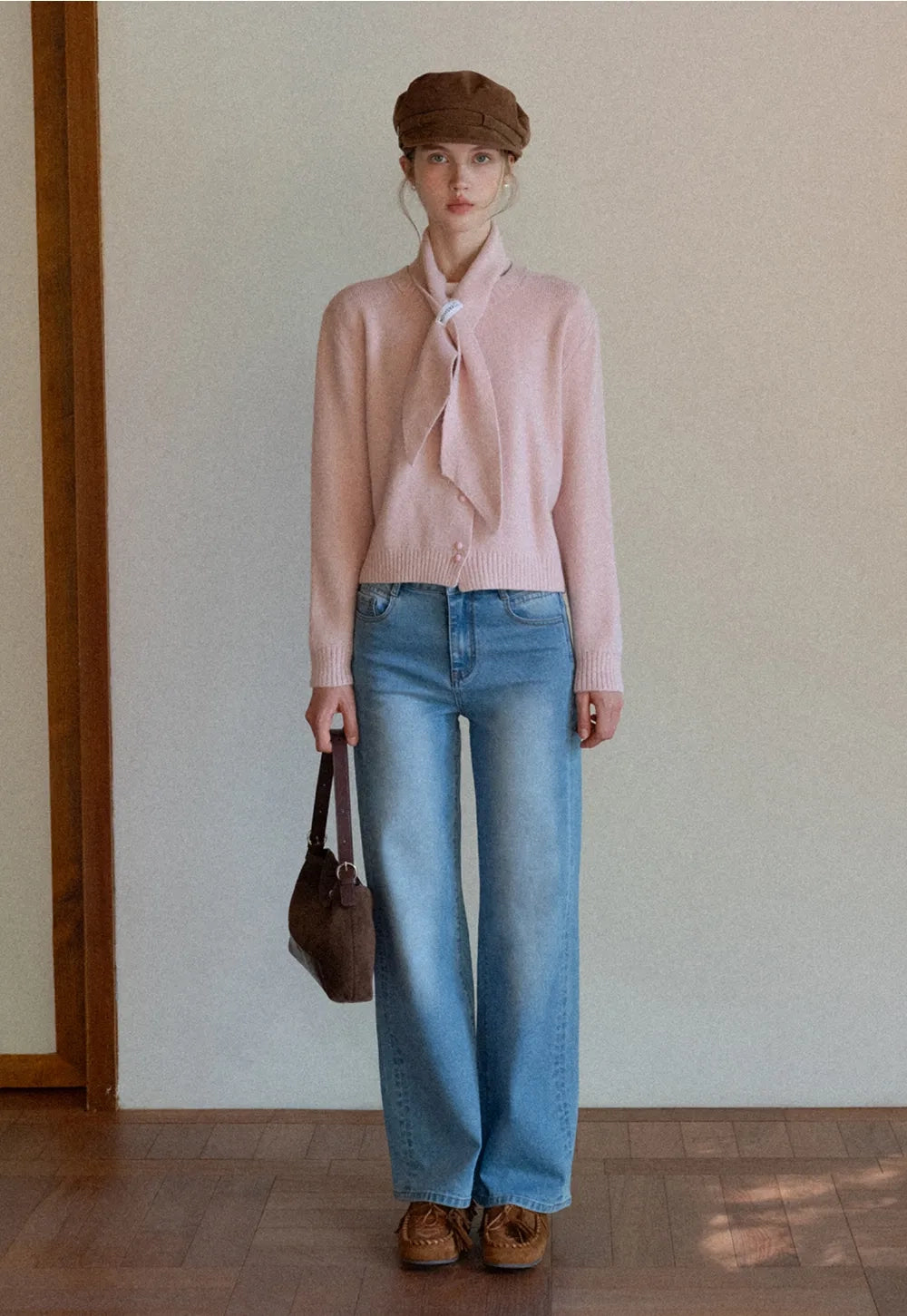 Scarf detailed knit cardigan