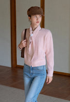 Scarf detailed knit cardigan