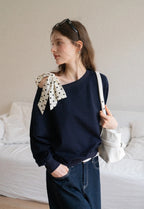 Tie-Front Loose One-Shoulder Sweatshirt