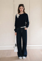 Tie-Front Loose One-Shoulder Sweatshirt